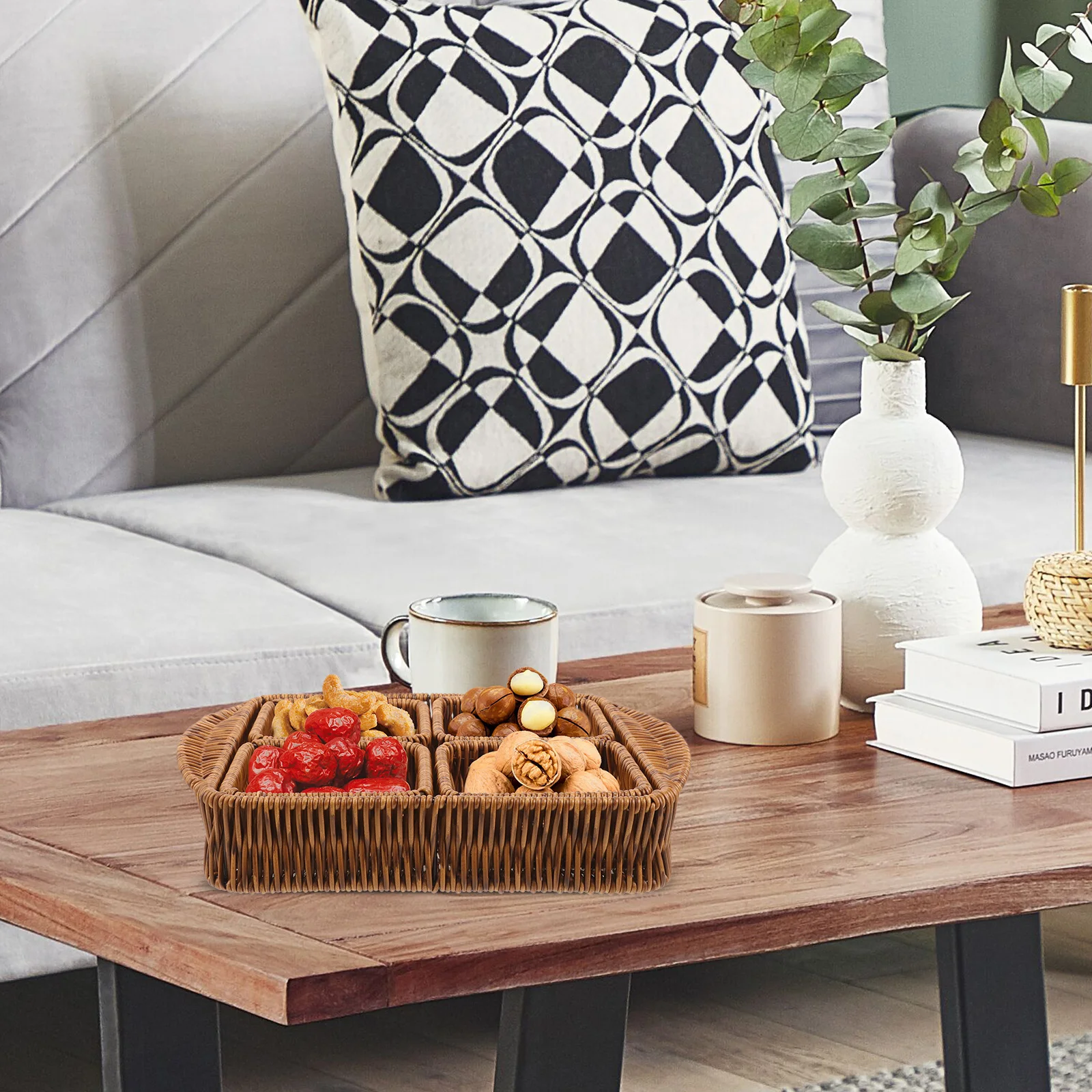 

Rattan Storage 5 Pieces Large Small Round Woven Snack Woven Basket Dried Fruit Baskets Food Container Home Tidy