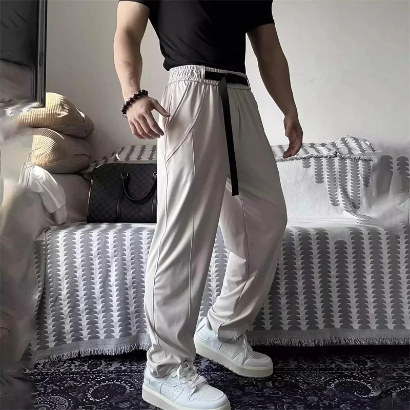 

Мужские повседневные брюки, мужские дышащие быстросохнущие брюки для бега, спортивные брюки для фитнеса на открытом воздухе, эластичные прямые брюки на шнуровке, мужские брюки