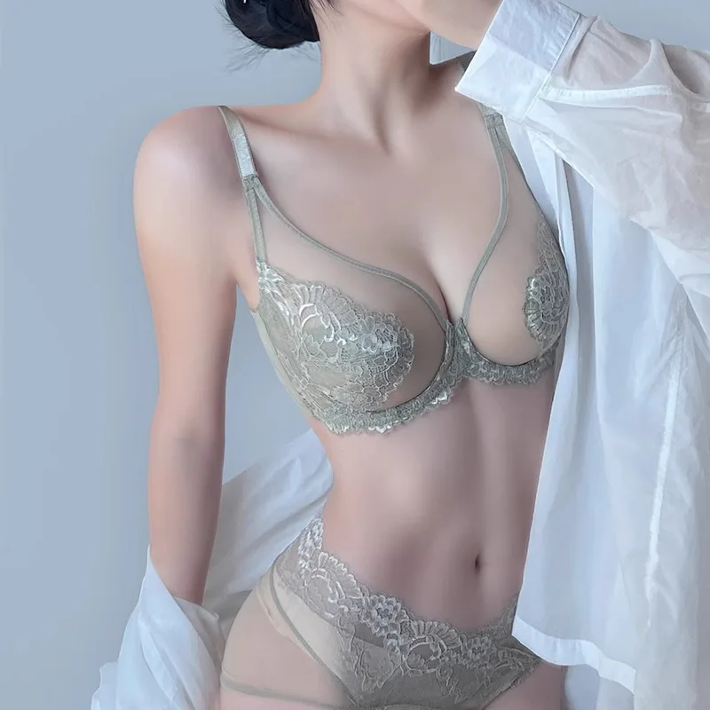 Conjunto de ropa interior con sujetador de talla grande para mujer, conjunto de ropa interior con estilo, pequeño pecho, antiflacidez, diseño fino, cómodo y suave, novedad de 2025