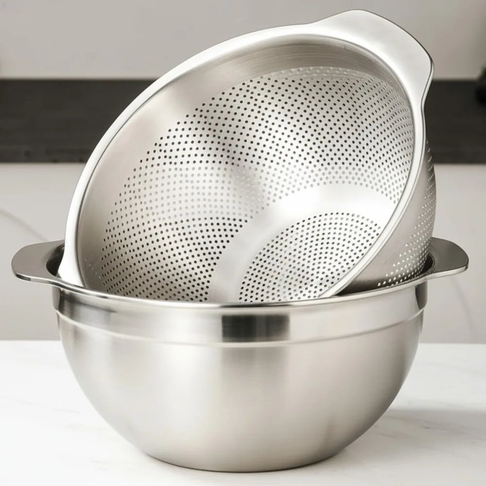 

Дуршлаг из нержавеющей стали 5QT с ручкой, большое кухонное сито для мытья овощей, фруктов, макарон, риса