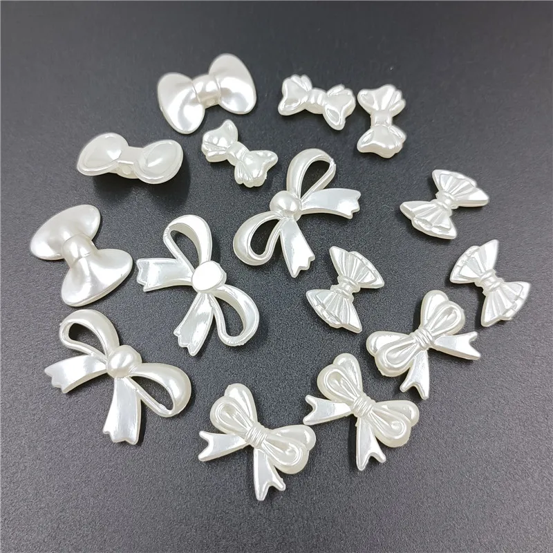 20pcs Earrings Accessories Ribbon Bow With Hole DIY Handmade Imitation Pearl Material Acrylic Bead Bow Shape Children Necklace