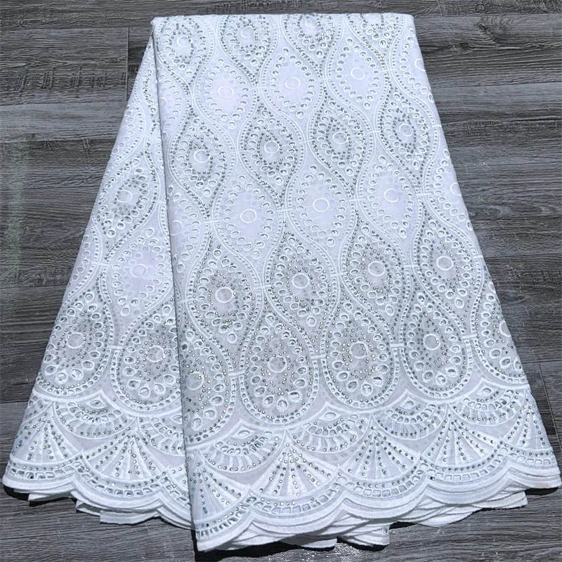 White African Dry Cotton Lace Fabric 2024 High Quality 5 Yard Hole Swiss Voile Lace Nigerian Fabric Party Dress for Women A3850