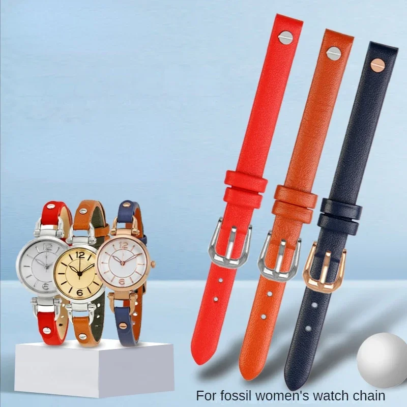 Pulseira De Relógio De Couro Genuíno Para Fóssil Es3565 Es4000 Es4119 Substituição Suave E Confortável Watch Band 8mm Azul Pulseira De Pulso