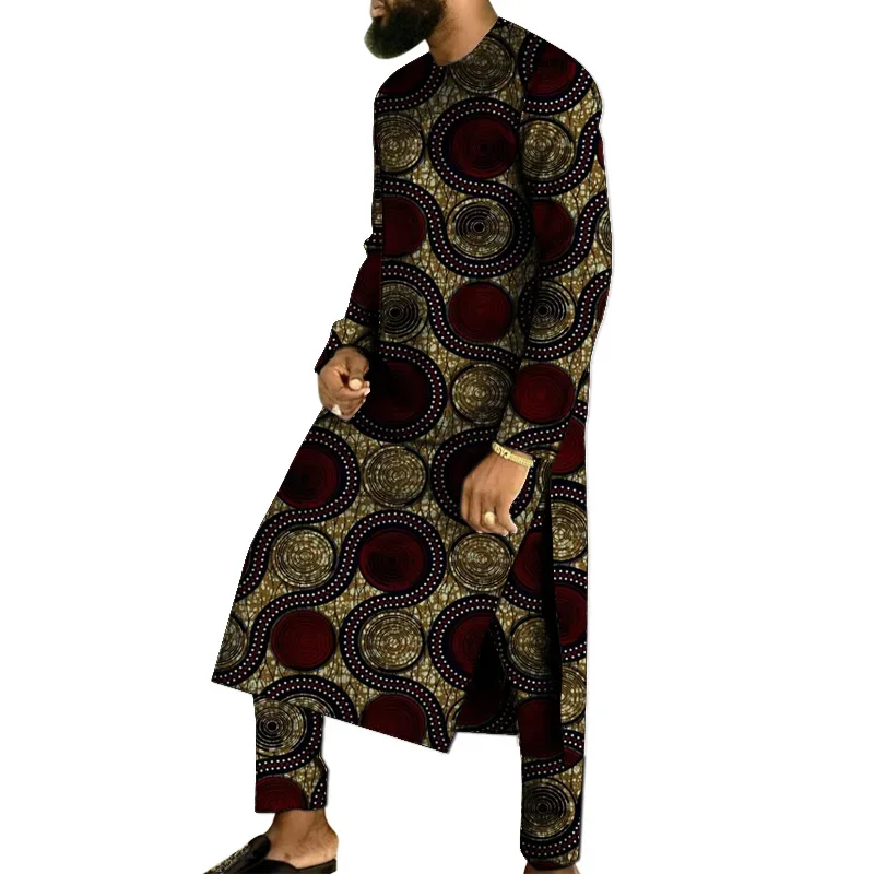 Man Sets Outfit Wedding Africa Beaded Long-sleeved Top Pants Kaftan Traditional Clothing Costoumes Ethnic Casual Men's 2Pcs Suit