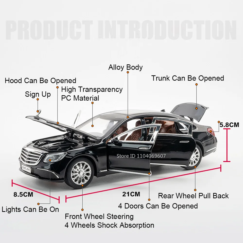 Scala 1:24 in miniatura 62S E300eL modello di auto giocattolo in lega pressofusa porte aperte suono luce tirare indietro decorazione squisita modelli di auto