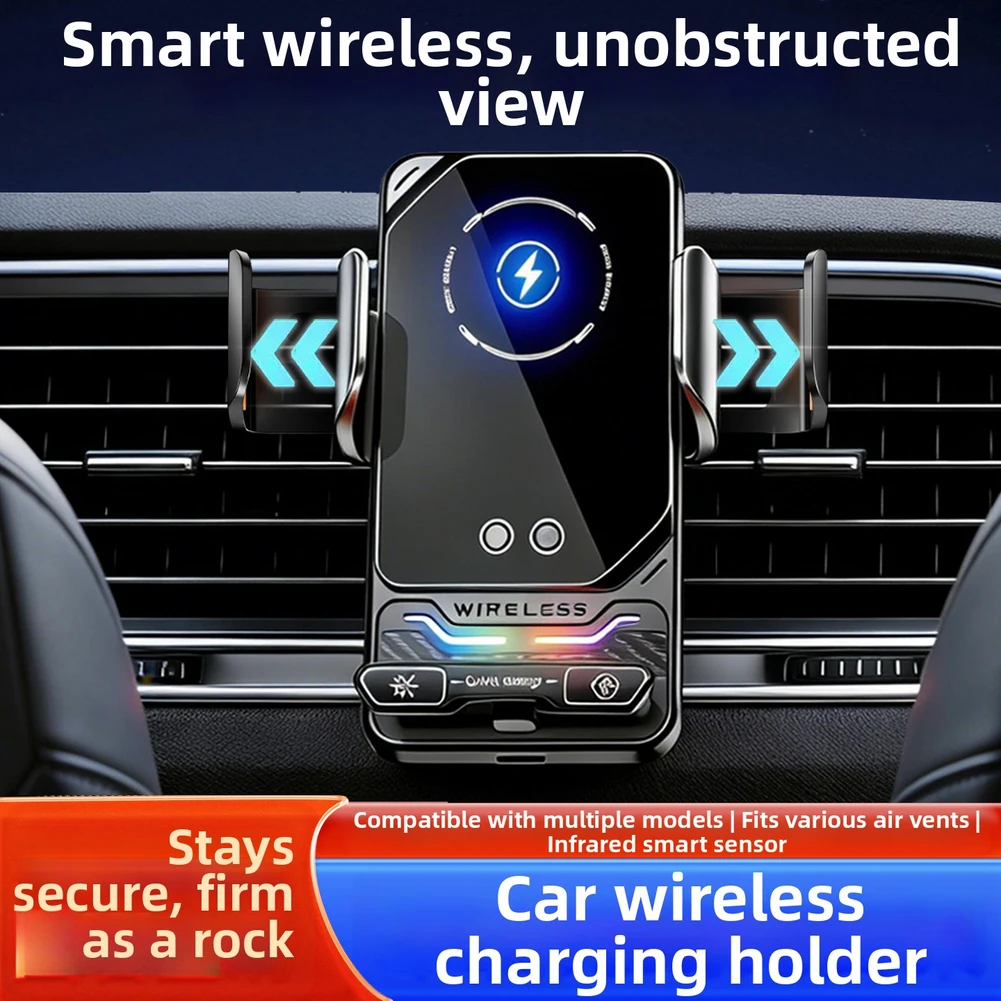 15W Qi-Certified Wireless Car Phone Charger Holder with Electric Induction Activation and Secure Mounting Design