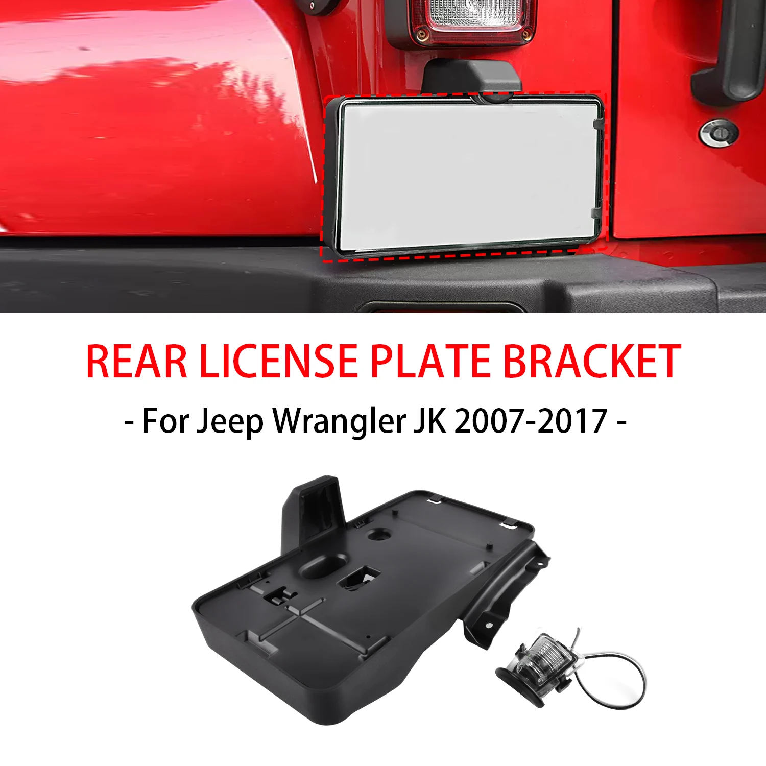 Rear License Plate Holder Frame Number Tag Mounting Bracket with Lamp Light for Jeep Wrangler JK 2007-2017 Car Accessory