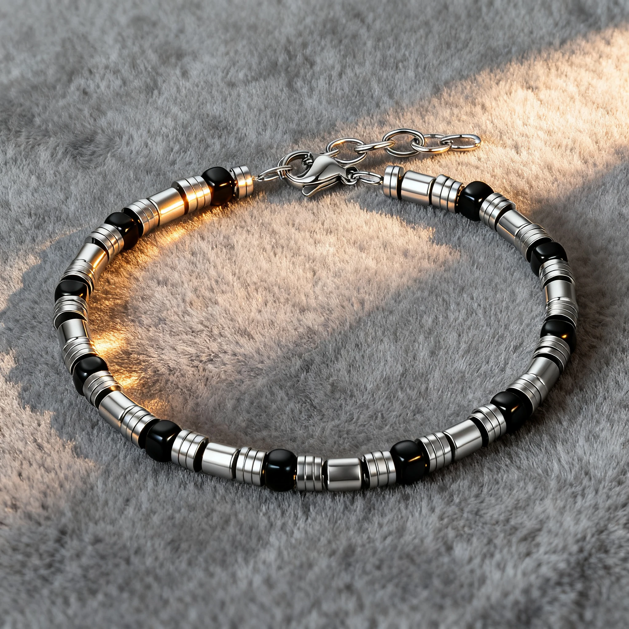 

Runda Men's Adjustable Beaded Bracelet Stainless Steel with Obsidian Fashion Accessory