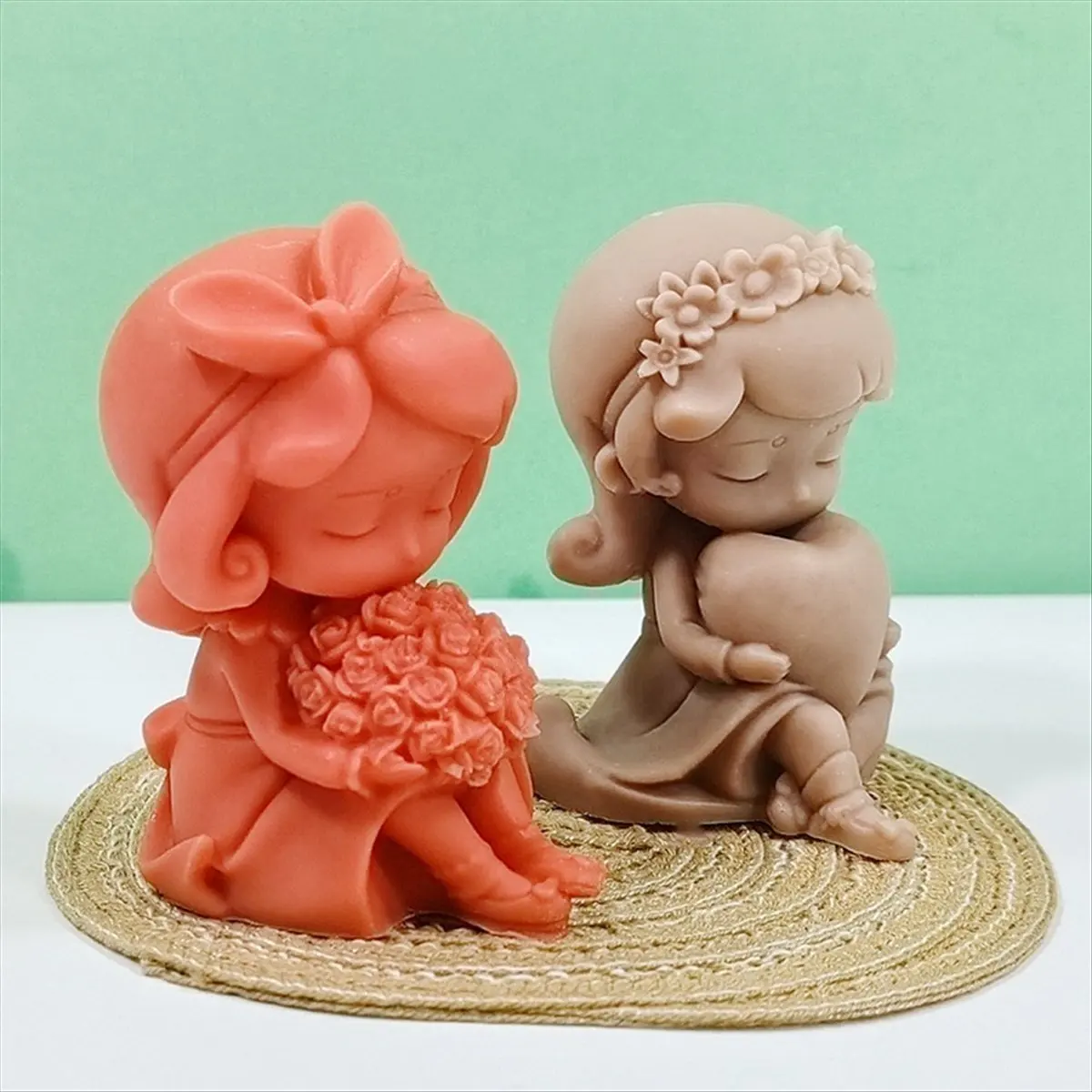 신제품 2개입 3D 장미 하트 모양 소녀 양초 실리콘 몰드 DIY 장미 소녀 수제 향초 석고 레진 몰드