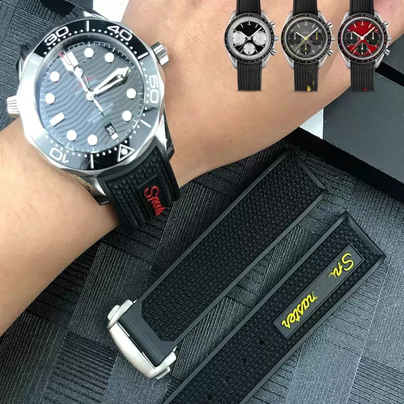New-Rubber Silicone Watchband for Omega Speedmaster Watch Strap Steel Deployment Buckle 22mm Men's watch accessories