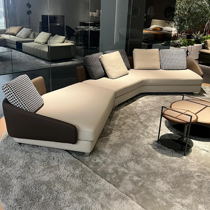 

Italian minimalist leather cloth combination special-shaped curved large flat sofa