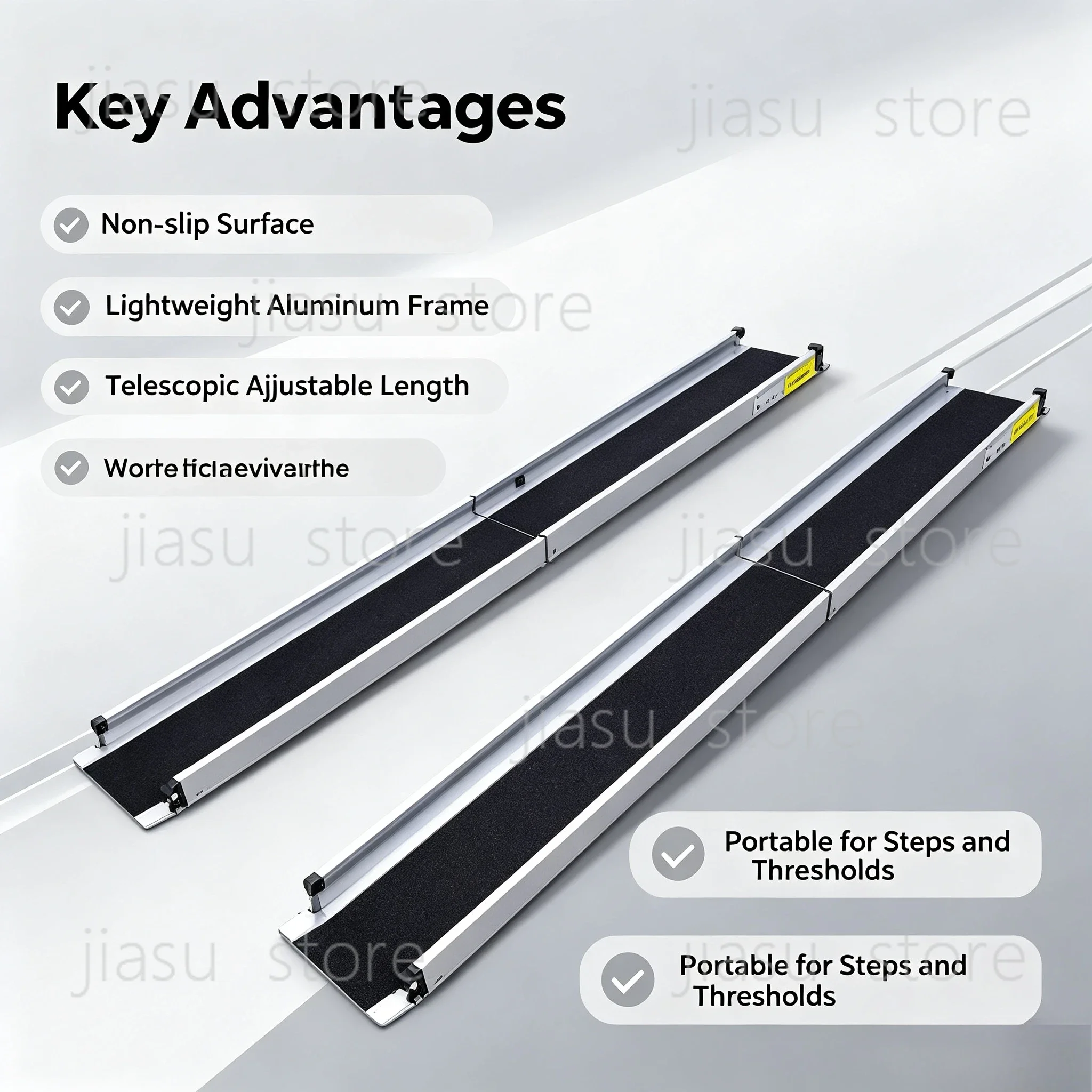Portable Retractable Aluminum Wheelchair Ramp, Anti-slip Stair Climbing Barrier-free Aid for Wheelchairs & Mobility Scooters