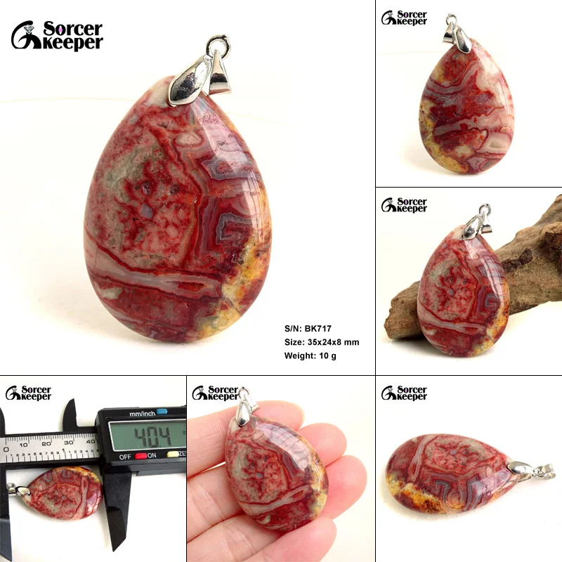 High Quality Pendentif Real Natural Crazy Lace Agate Stone Pendant Chains Necklace For Women's & Men's Jewelry Making BK996H