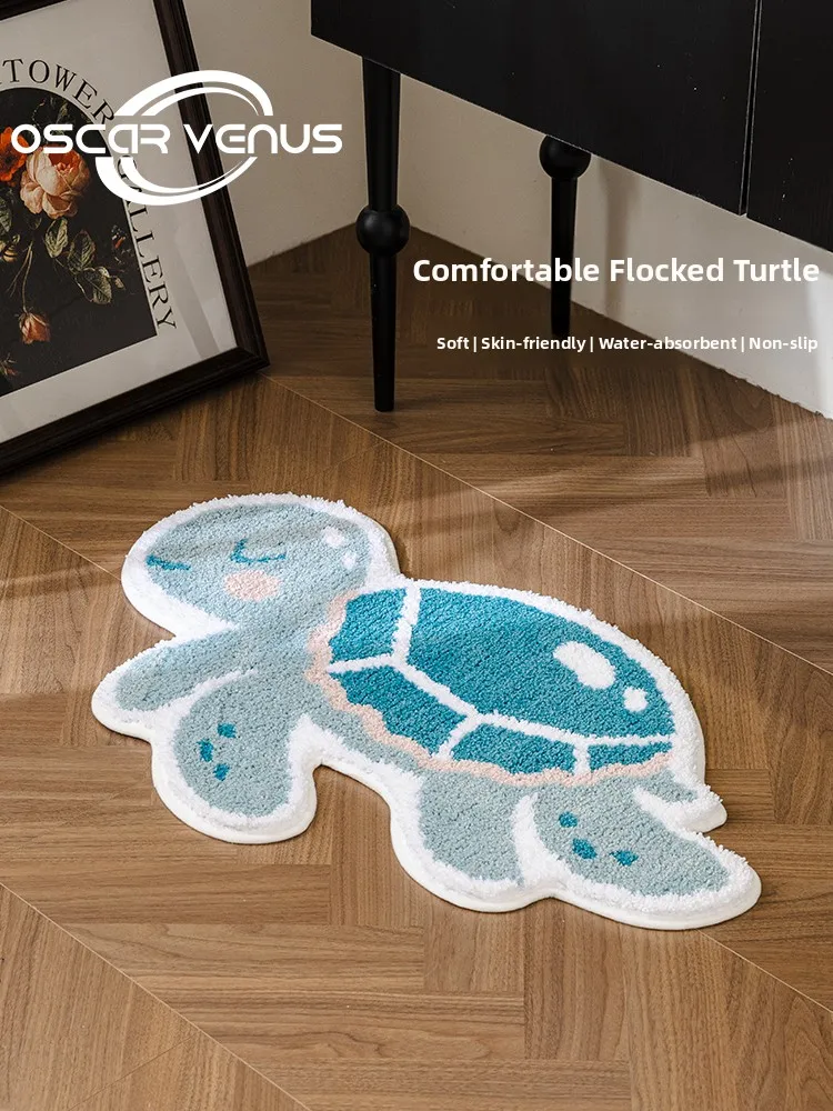 Turtle Shaped Children's Room Door Mat Flocking Bathroom Anti Slip Foot Mat Bathroom Floor Mat Cartoon Style Home Textile