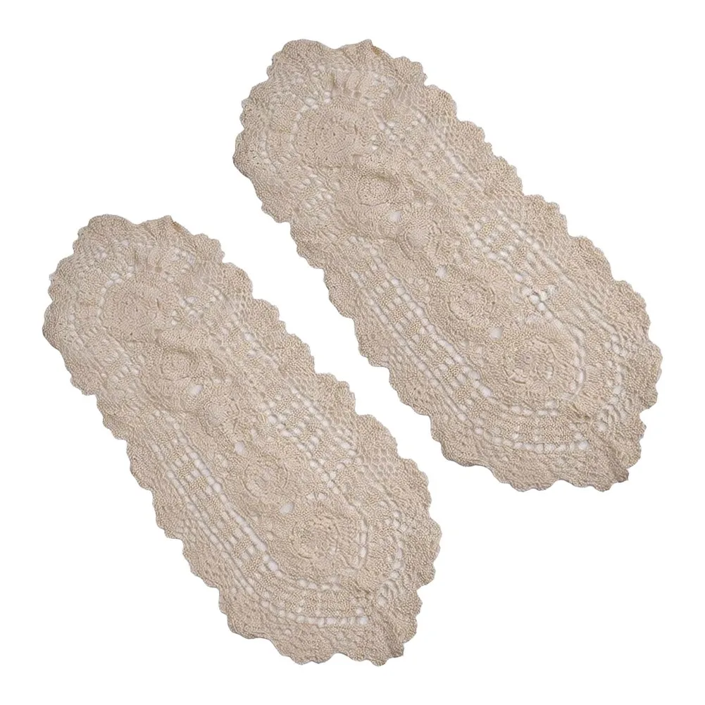 2 Pcs White Hand Crocheted Cotton Table Hollow Lace Mat For Dining Table Decoration Home Kitchen Textiles