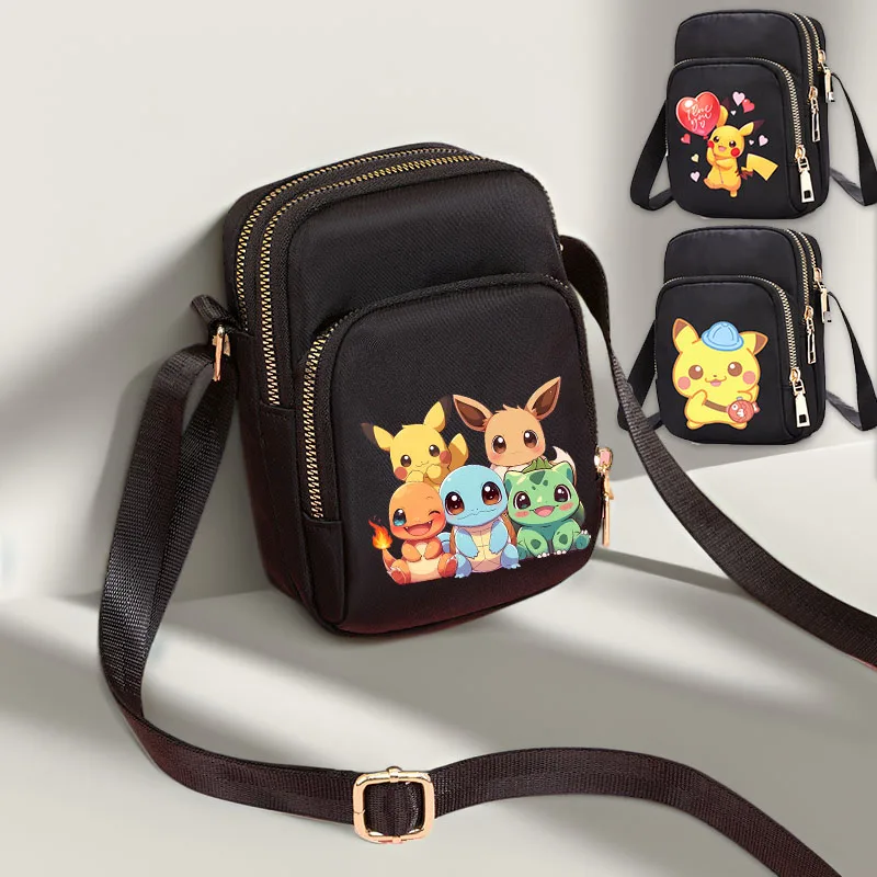 Pikachus Anime Women Crossbody Shoulder Bag Zipper Mobile Phone Lady Female Multifunction Handbag Anime Wrist Purse Hand Bag