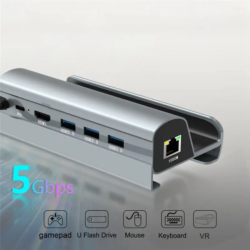 

Док-станция HFES Steam Deck: подставка-хаб для ТВ с USB-C, Ethernet RJ45, HDMI, USB 3.0 и зарядным устройством Type-C