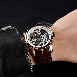 OBLVLO Luxury Sport Skeleton Automatical Watch for Men Calfskin Strap Pin Buckle Sapphire Waterproof Mechanical Clock Dial RM-S