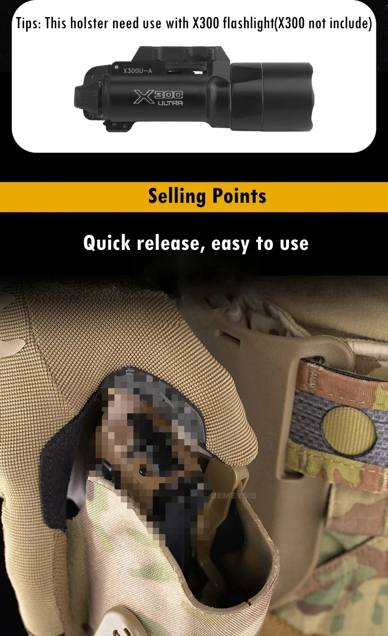 Tactical Pistol Holster for P320 Compatible X300 Flashlight Right Hand Hunting Shooting Drop Leg Holsters with Thigh Strap