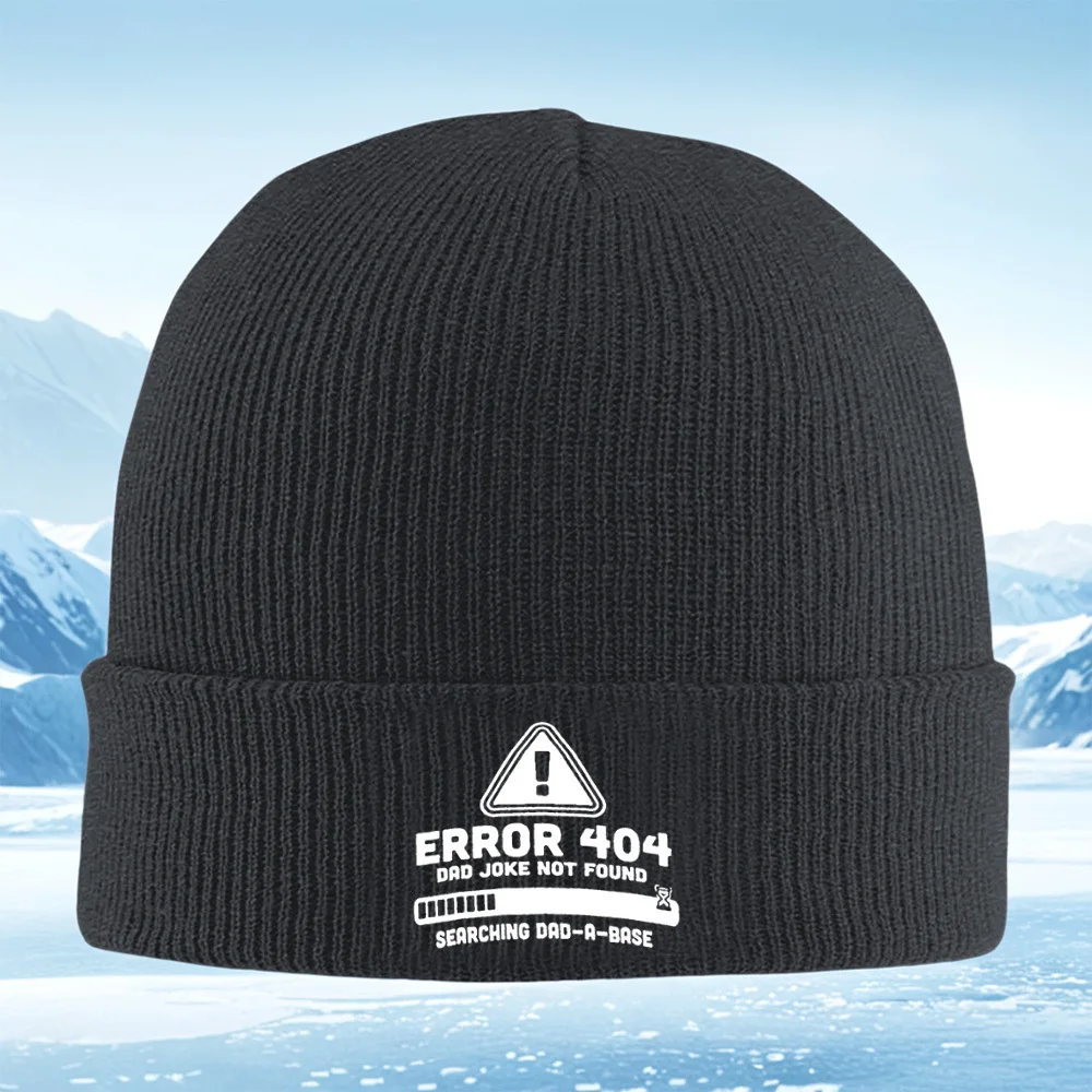 Error 404 dad joke base searching Men Women Unisex Knitted Hat Beanie Pullover Cap Winter Thermal Warm Christmas Outdoor Cycling