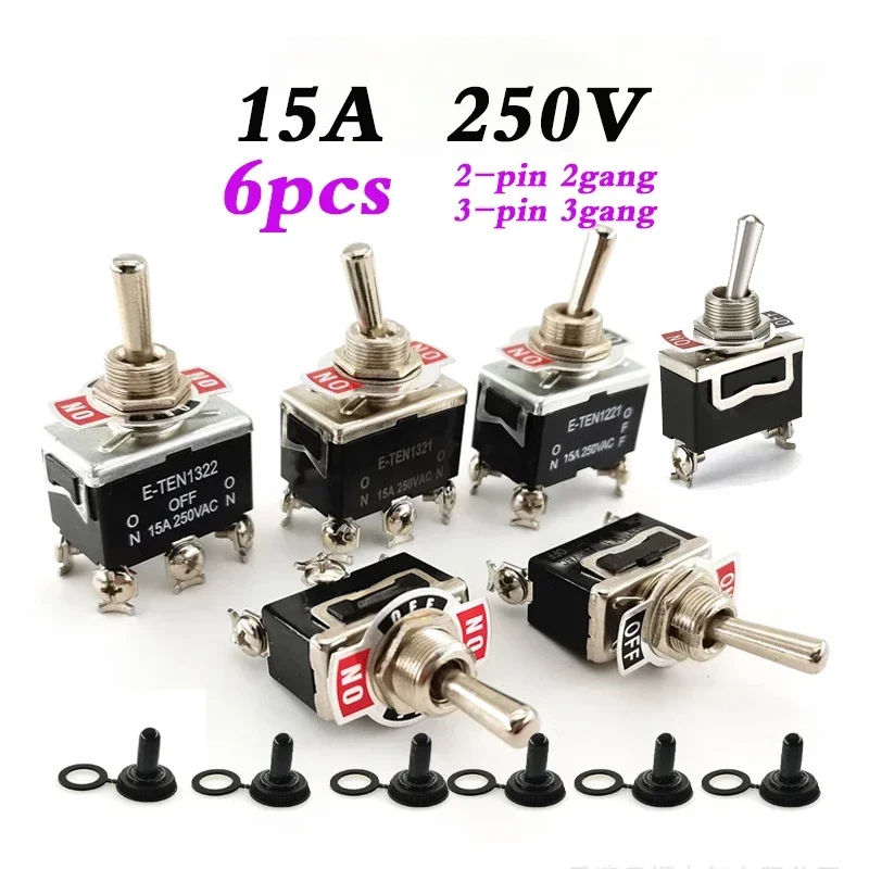 

6Pcs Heavy Duty Car Boat Rocker Toggle Switch 15A 250V 2 3 Pin 2 3 Gang SPST ON/OFF Rocker Switches with Boot Spst Rocker Switch