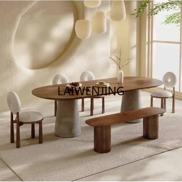 HLZ Nordic style long table workbench oval solid wood conference training table