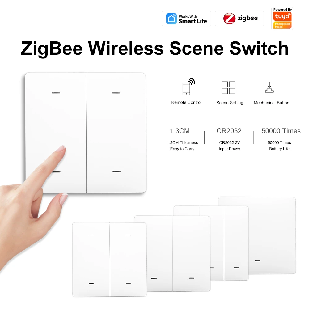 Tuya Smart ZigBee Wireless Scene Switch Push Button 12 Scene Battery Powered Transmitter Automation 1/2/3/4 Gang for Tuya Device