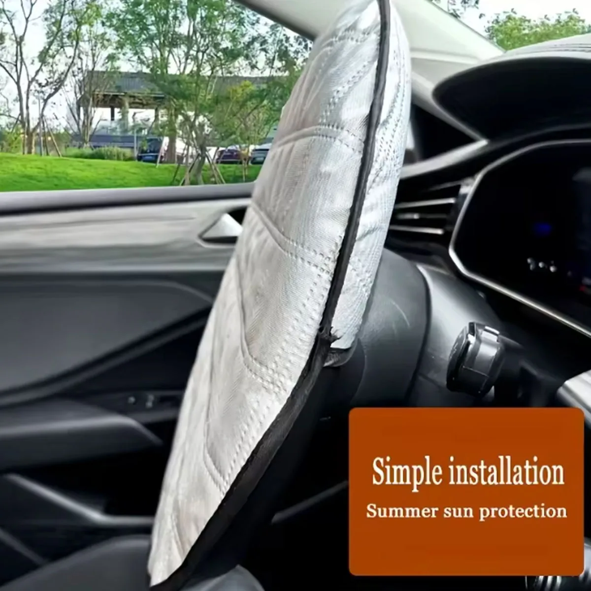 Summer Car Steering Wheel Cover Sun Shade Heat Insulation Cooling Reflective Protector Foldable Universal Anti-UV for Most Cars view 2