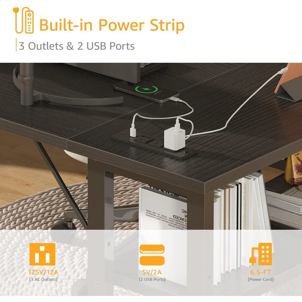 L Shaped Desk with Shelves, Power Outlet, 40 Inch Small Corner Computer Gaming Desk