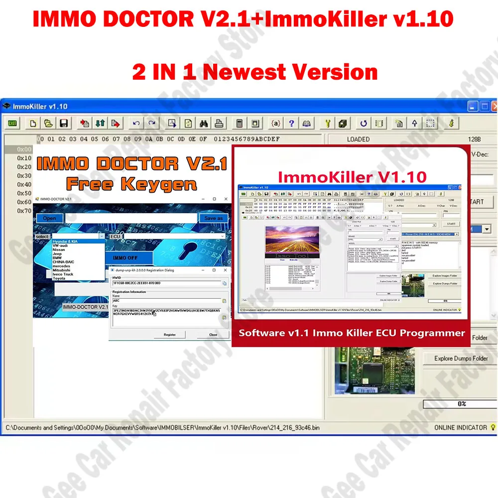 New IMMO DOCTOR V2.1 With Unlimited KEYGEN MULTI BRAND Immo Off Software ECU Chip Tuning+ ImmoKiller V1.10 OBD2 Scanner Software