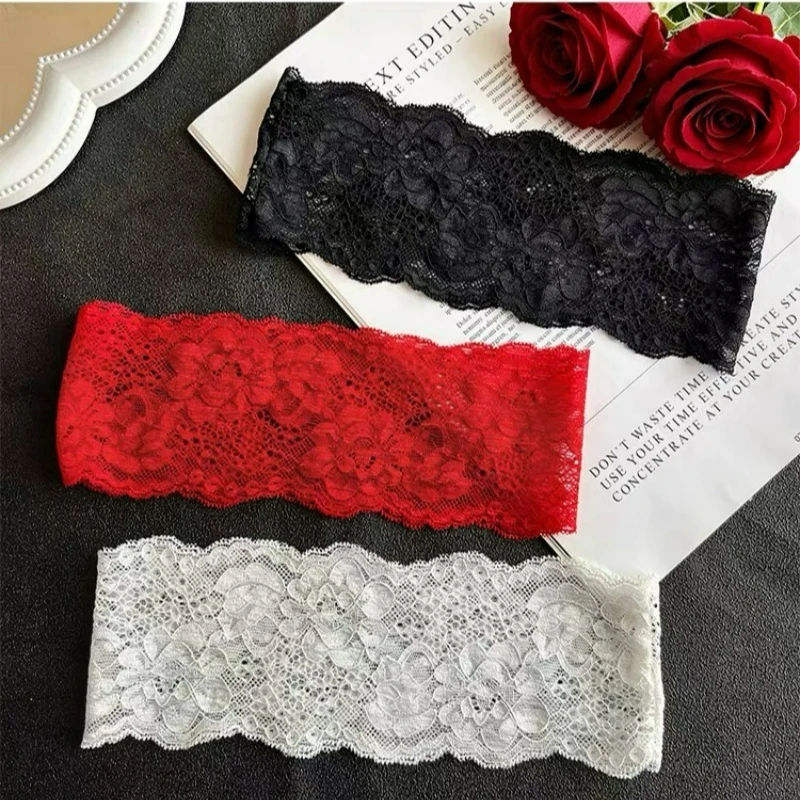Sweet Wide Lace Hair Band Girls Hollow Lace Elastic Headwrap Hair Accessories Women Fashion Hollow Wide Headwear Hair Hoop view 6