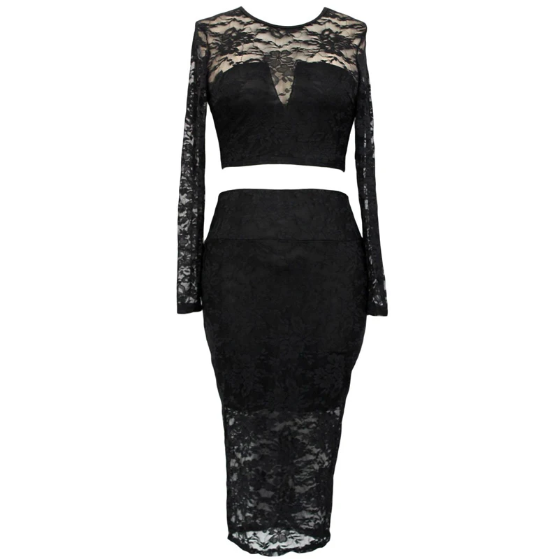 Dames kanten jurk, top en rok, tweedelige bodycon