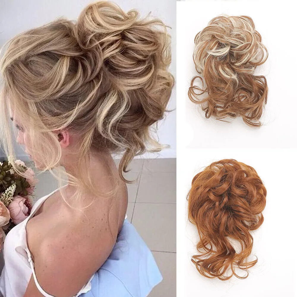 Zolin Synthetic Hairpiece Curly Messy Bun Hair Scrunchies Updo With Rubber Hair Ring Wrap Around on Hair Chignon Brown Blonde