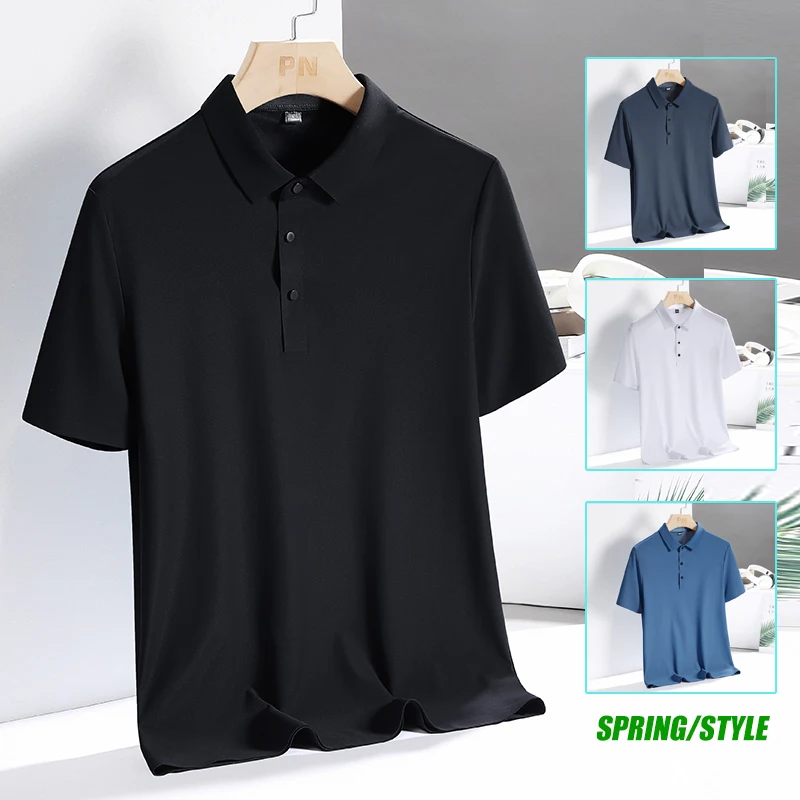 

Men's Breathable Short Sleeve Ice Silk Polo T-Shirt Summer New Style Quick Dry Business Casual High End Men's T-Shirt 21 Colors