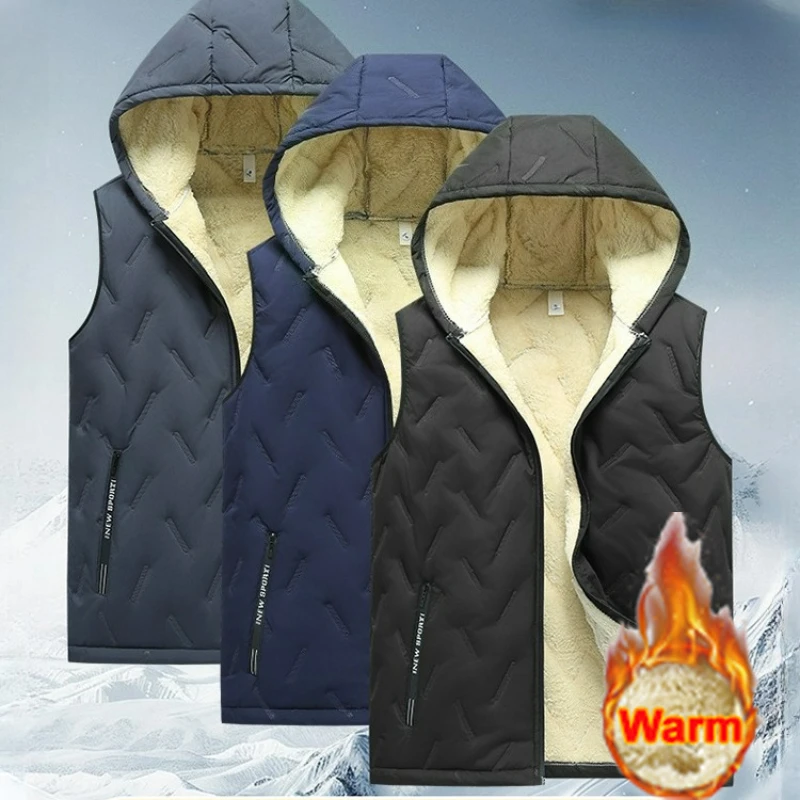 

Для мужчин 100 кг, осенне-зимний жилет с капюшоном и флисовой подкладкой, флисовый теплый пуховый хлопковый жилет, жилет из ягненка, пальто без рукавов