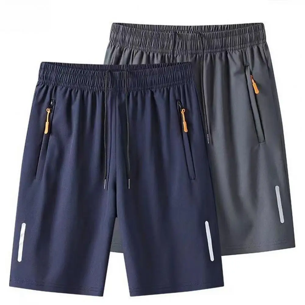 Men Casual Shorts Regular Fit Shorts Retro-inspired Men's Knee Length Sport Shorts with Elastic Waist Zipper Pockets for Casual