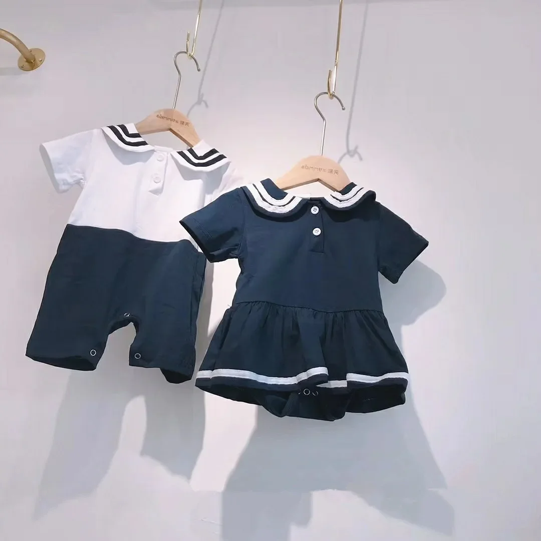 Newborn Photography Romper for Baby Birthday Dress Girls Navy Baby Clothes for Twins Boy and Girl Jumpsuit Oneies Bodysuit