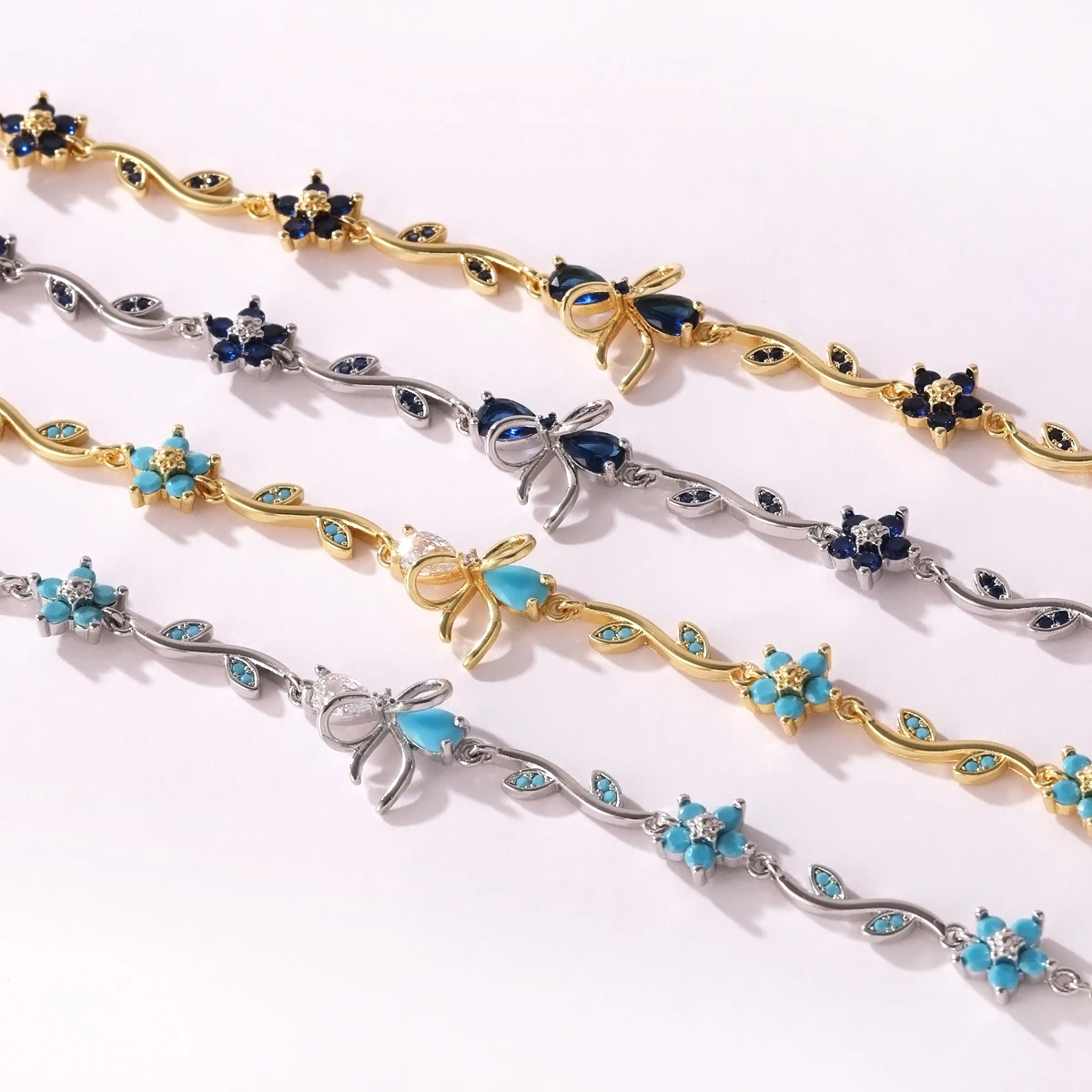 Neue Modische Türkis-Stein Zirkon Schmetterling Armbänder für Frauen Mädchen Süße 18K Vergoldete Hochzeitsschmuck Geschenke