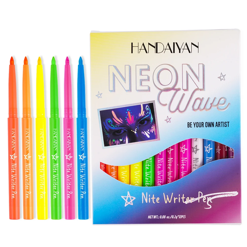 

12 Colors Neon Makeup Pen Waterproof Colorful Fluorescent Eyeliner Quick Dry Night Luminous Eye Liner for Party Stage Makeup Art