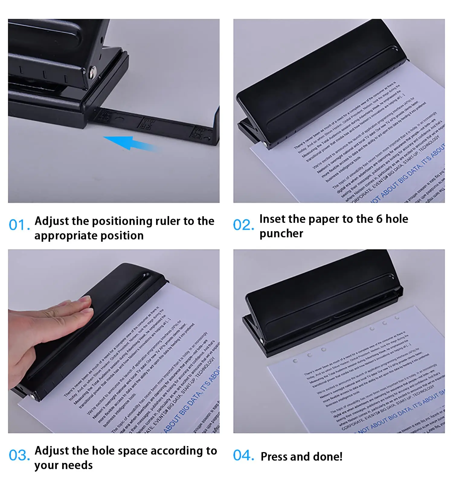 خرامة ورق يومية بـ 6 فتحات قابلة للتعديل مع علامة تحديد المواقع باللون الأسود والوردي لخرامة الورق اليومية مقاس A5 لـ A4 / A5 / A6 / الشخصي / الجيب