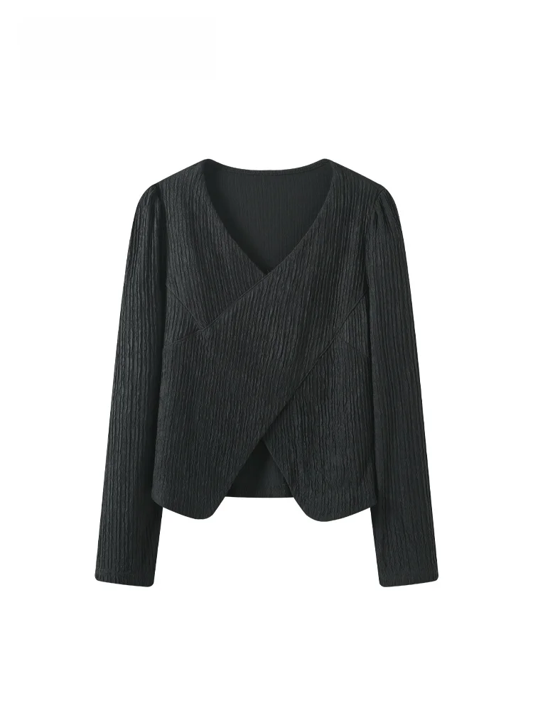 

plus Size V-Ne Long Sve T-irt Women Spring Slimming Trendy Irregular Top Commute Sle Polyester Fiber Casual Wear