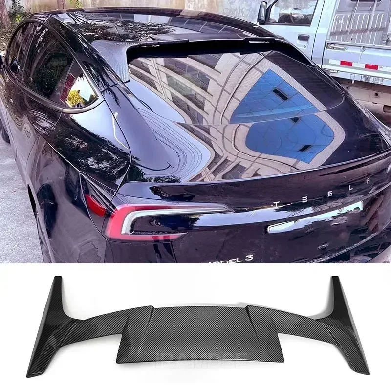 New！ Car Roof Wing for Tesla Model Y 3 Spoiler Black Carbon Surface Tail Fin Decoration Accessories