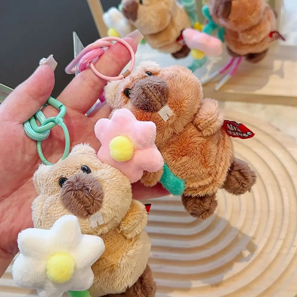 Hold Flower Simulation Groundhog Stuffed Keyrings Fluffy Collection Groundhog Bouquet Plush Pendant Lifelike Cartoon
