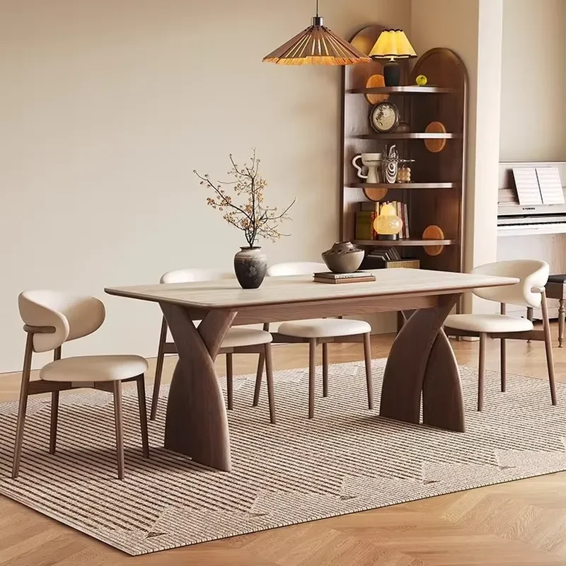 for American Retro Solid Wood Dining Table with Limestone Countertops for French Medieval Style Home Dining Table