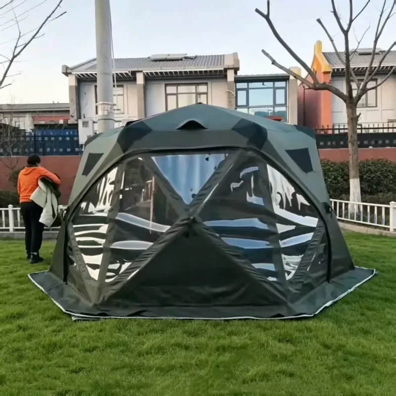 Large Hexagonal Quick Open Tent with Viewing Window Thickened Windproof Warm Shelter for Camping Ice Fishing Four Seasons Use