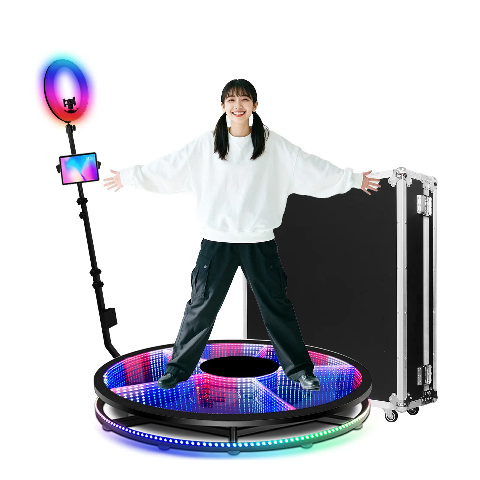 

360 Degree Photo Booth Machine Automatic Slow Motion Rotating Video Camera for Parties Check-in Remote Software APP