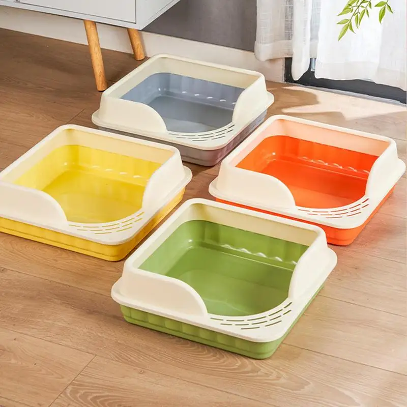 

Pet Litter Box Semi Shallow Cat Toilet Tray With Litter Shovel For Kittens Senior Cat Litter Potty Waterproof Pets Supplies