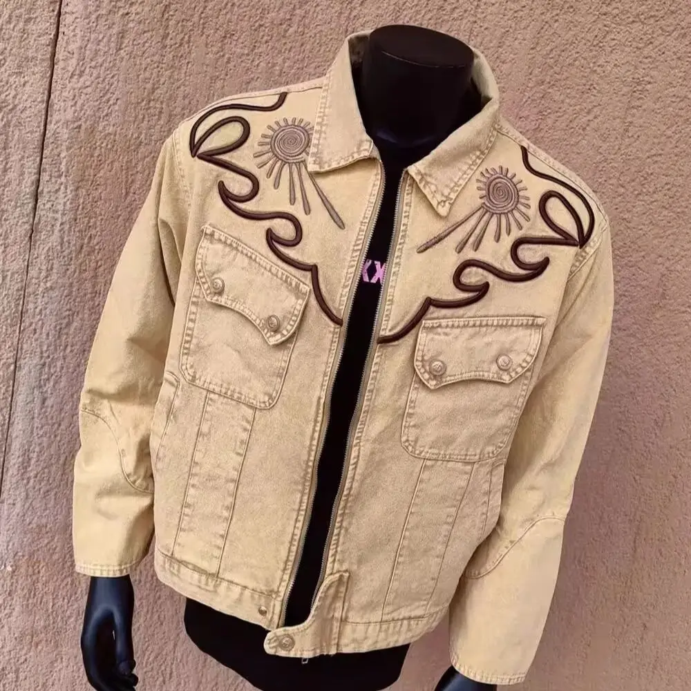 New American retro washed old denim top jacket men's high street tooling jacket