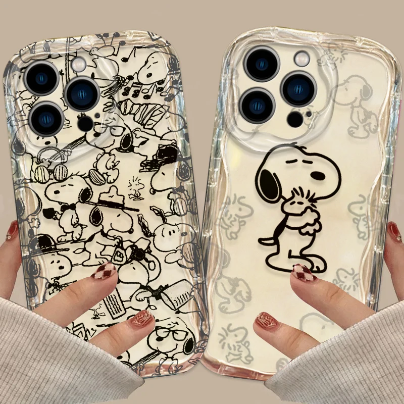 Funda de teléfono con dibujos de Snoopy para Apple iPhone 15 14 13 12 11 XS XR X Pro Max Plus Wave Oil Funda