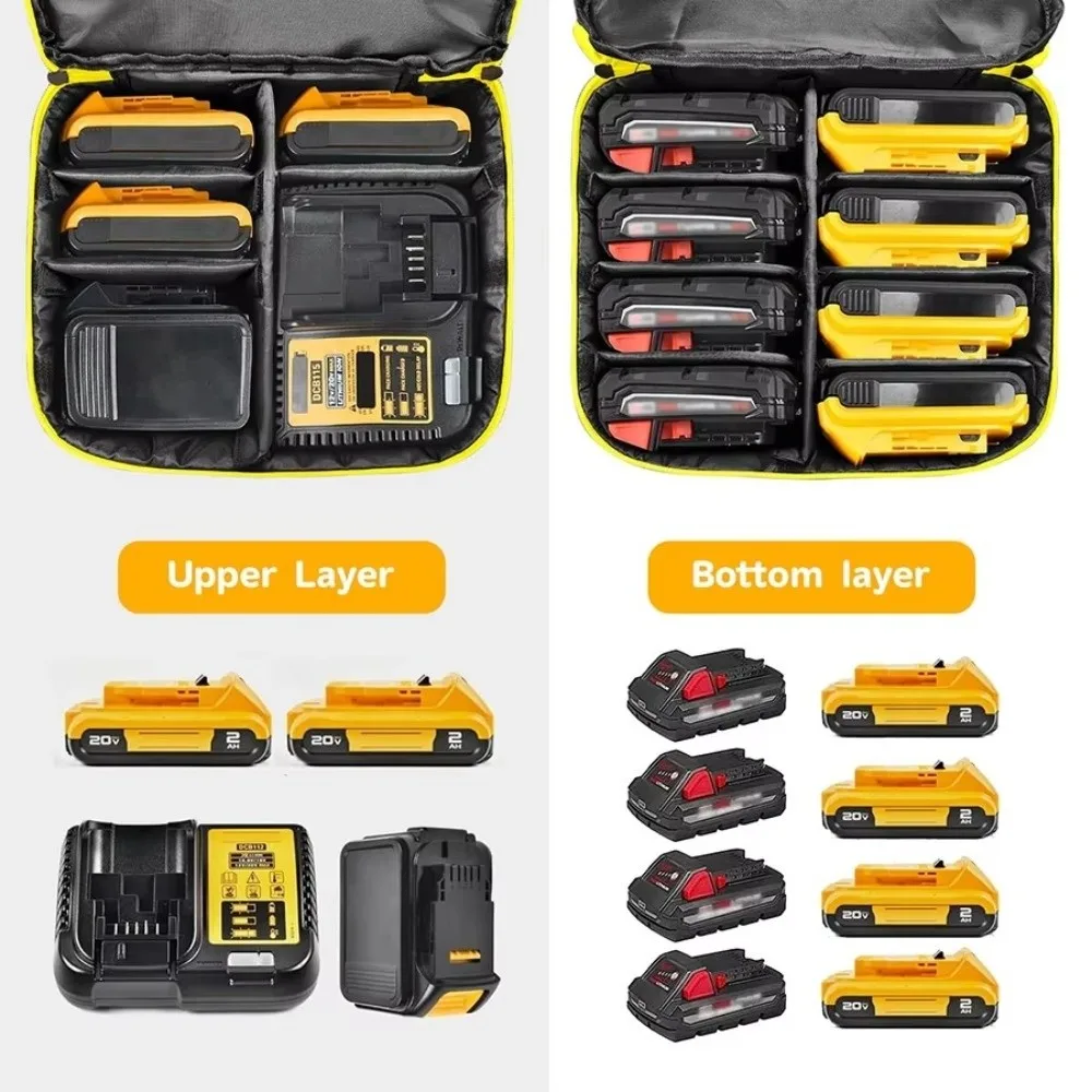 Portable Battery Storage Bag Double Layer Fit DEWALT 20V Lithium Battery Power Tool Accessories Charger Compatible Waterproof